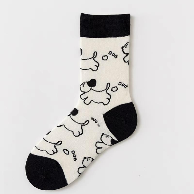 Female Spring and Autumn Cartoon Cute Zebra Cow Dog Creative Tube Socks
