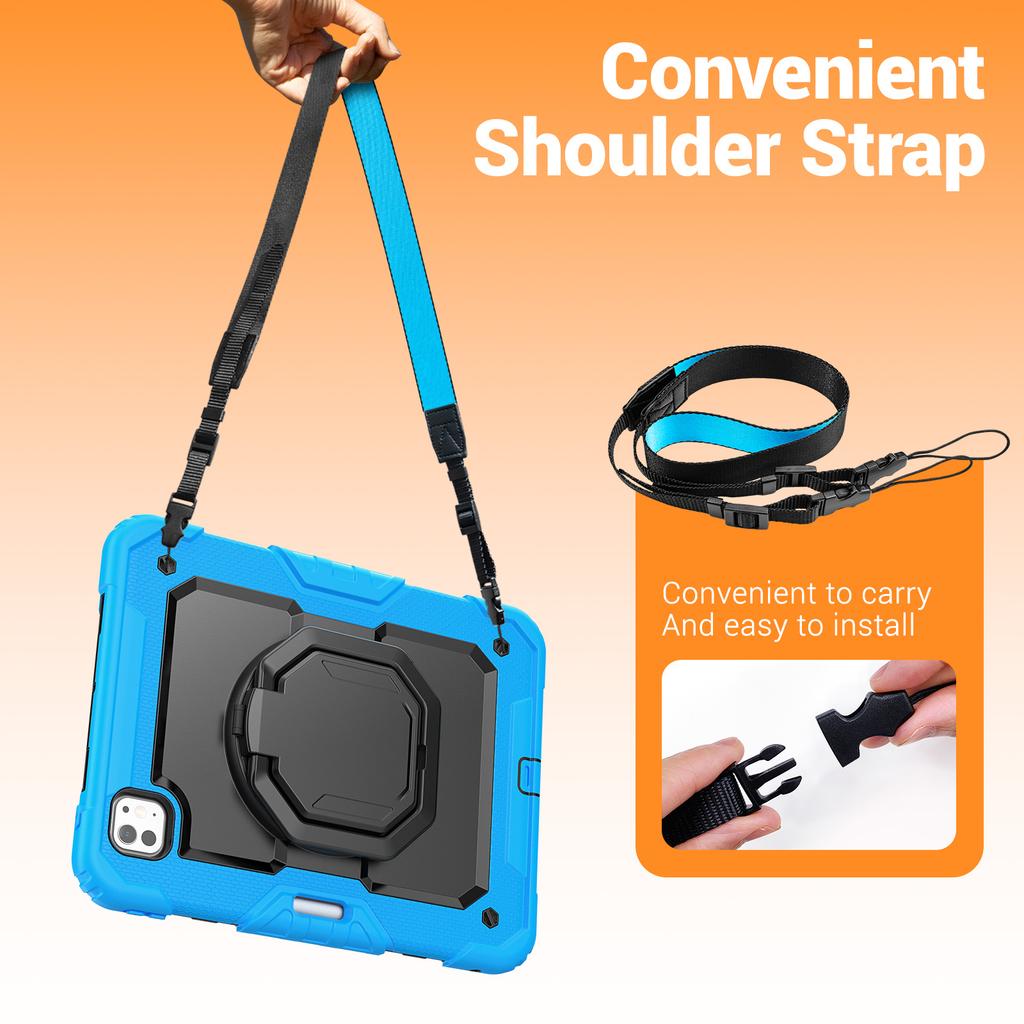 Rotatable Handle Grip Case for IPad Pro 11 2025 M5 2024 M4 A3357 A3358 A3359 A2836 A2837 A3006 Kids Stand Cover Shoulder Strap