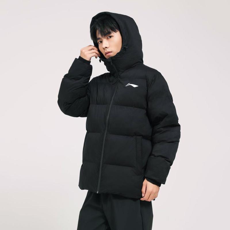 Li Ning Hřejivá mikina s kapucí Pohodlná Všestranná Bavlněná bunda s dlouhým rukávem Unisex bunda Černá AJMU291-1