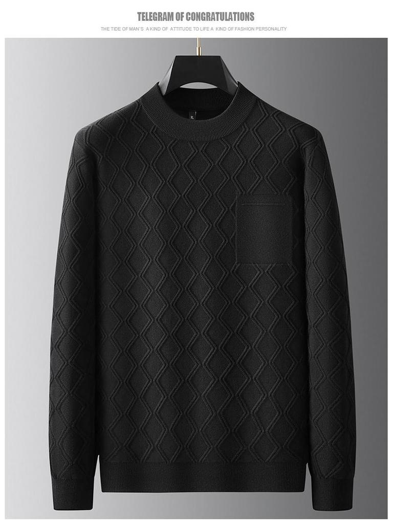 2025 Autumn Plus Size Men's Knitwear: Trendy Casual Round Neck Solid Color Long Sleeve Sweater