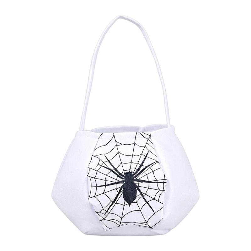 Classroom Halloween Bag White Fabric Candy Gift Bag with Carry Handle 22 x 13 cm for Holiday Treat Use at School