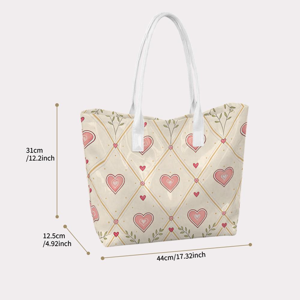 Sweet Heart Pattern Tote Bag Fashion Large Capacity Daily Shoulder Bag for Women Leisure Commute Handbag