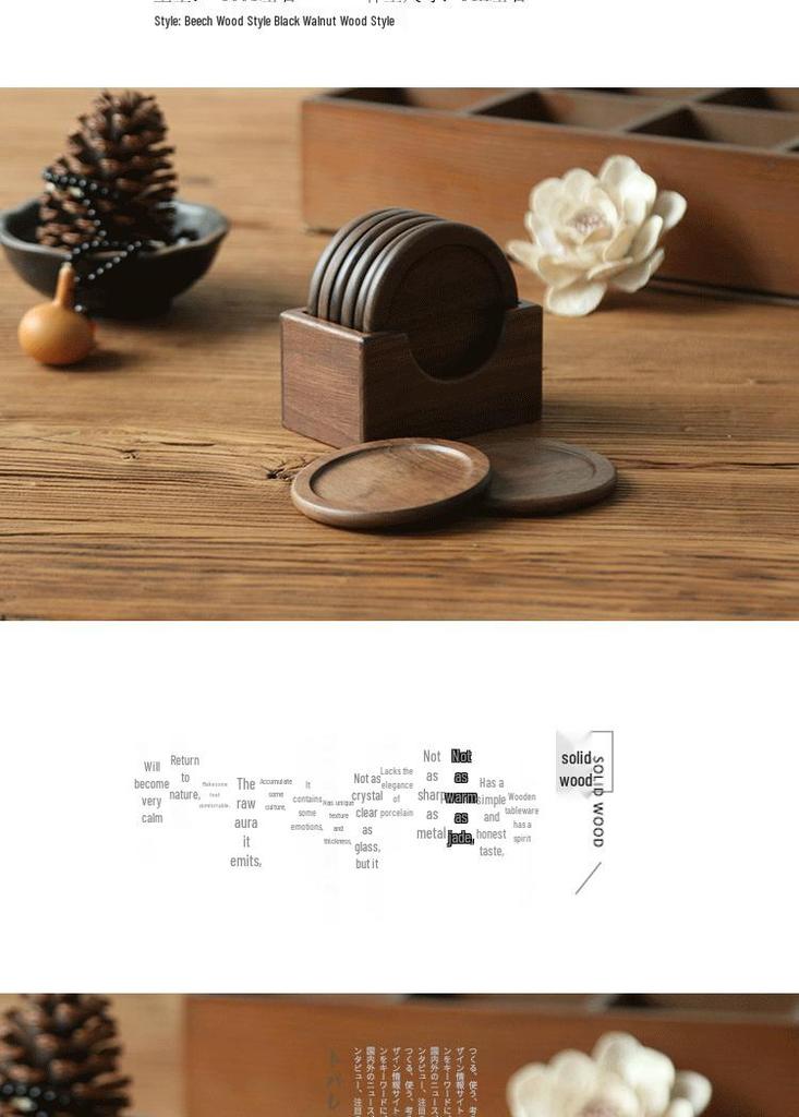 Conjunto de Porta-Copos de Nogueira Preta e Madeira de Faia - Conjunto de 6 Peças com Isolamento Térmico Estilo Japonês Bandejas de Chá