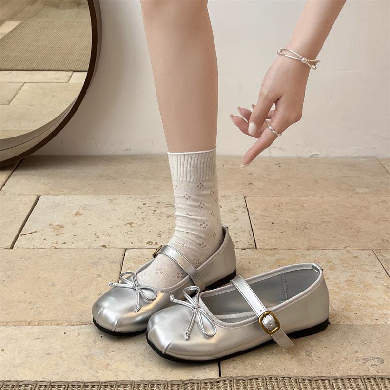 Queen Fan Silver Ballet Style Light Mouth Low Heel Single Shoes Women's Summer 2025 New Dress French Mary Jane Shoes