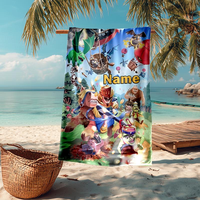 Custom Name Ultra-Soft Beach Towel with Clash Royale Theme,Ideal for Pool - Camping, Diving - Perfect Travel Essential, Vibrant Beach Towel.