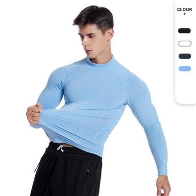 2024 Erkek Sonbahar/Kış Hızlı Kuruyan Dik Yaka Spor Taytları: Uzun Kollu Fitness Koşu Antrenman Tişörtü