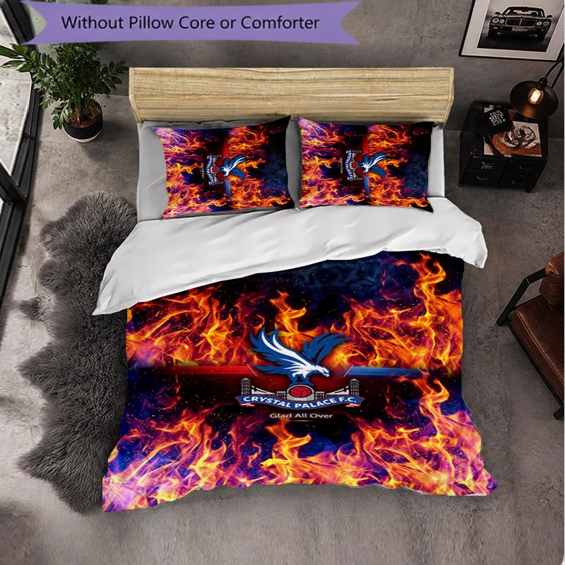 Crystal Palace Football 3 Piece Bedding Set Soft Duvet Cover Set with Pillowcases Printed Bedroom Decor Set for Home