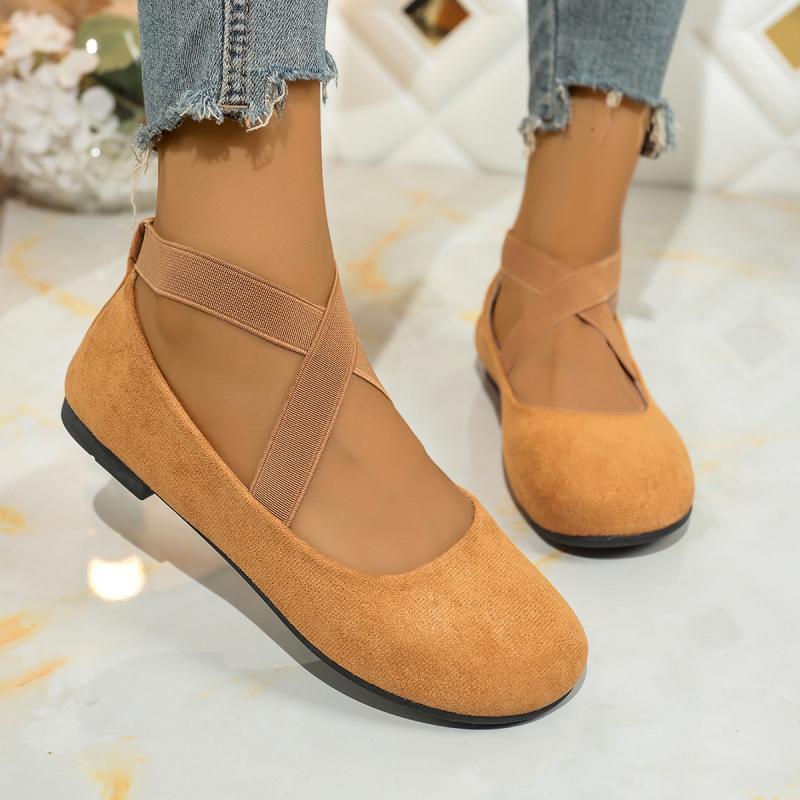 French Retro Red Suede Ballet Flats Women Spring Cross Strap Flat Heel Red Velvet Mary Jane Shoes Women's Loafers