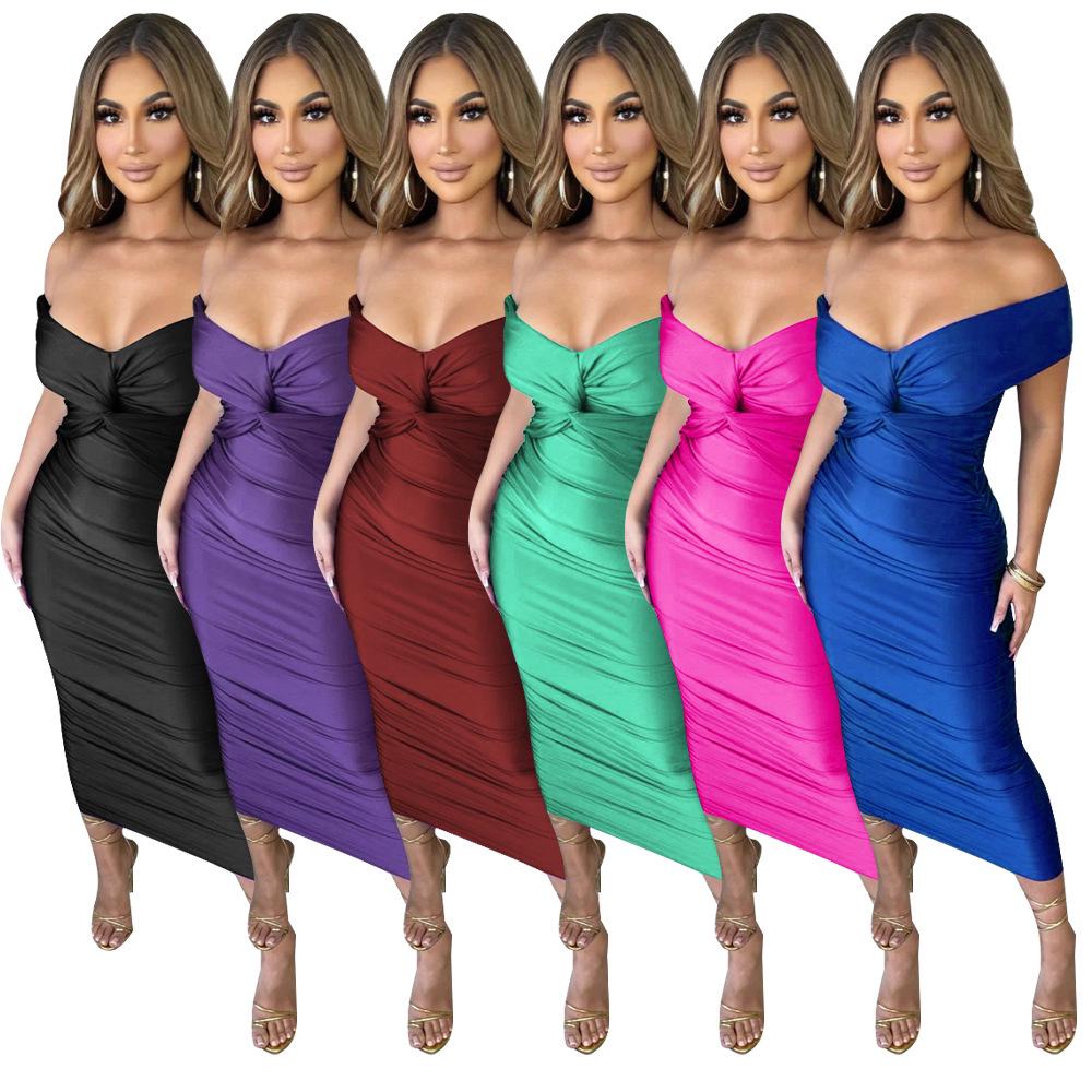 

European & American Fashion: Women s Sexy Solid Color V-Neck Ruched Dress Small