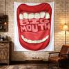 Big Mouth poster fills the frame with a giant open red mouth, white teeth rows and pink BIG MOUTH letters on the tongue Wall Tapestry