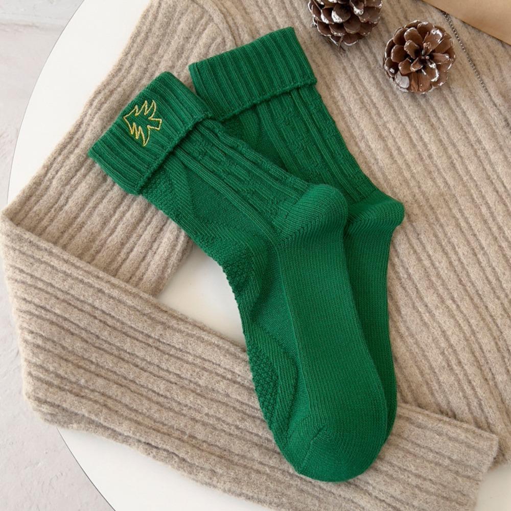 Cotton Christmas Embroidery Socks Christmas Tree Mid-Tube Socks Cute Cartoon Hosiery  Cosplay