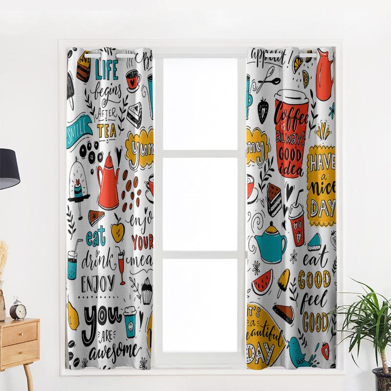 Кафе каракули чайник чашка еда оконные шторы Спальня Кухня Декор занавес панель оконные — фото 5