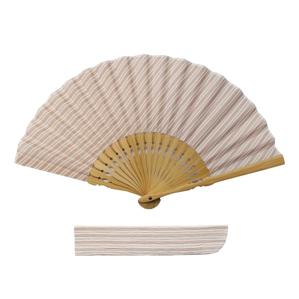 Ojiya Chijimi Folding Fan Striped Red White Linen MaterialIncludes Pouch BoxIntangible Cultural HeritageKimono FabricMade Japan