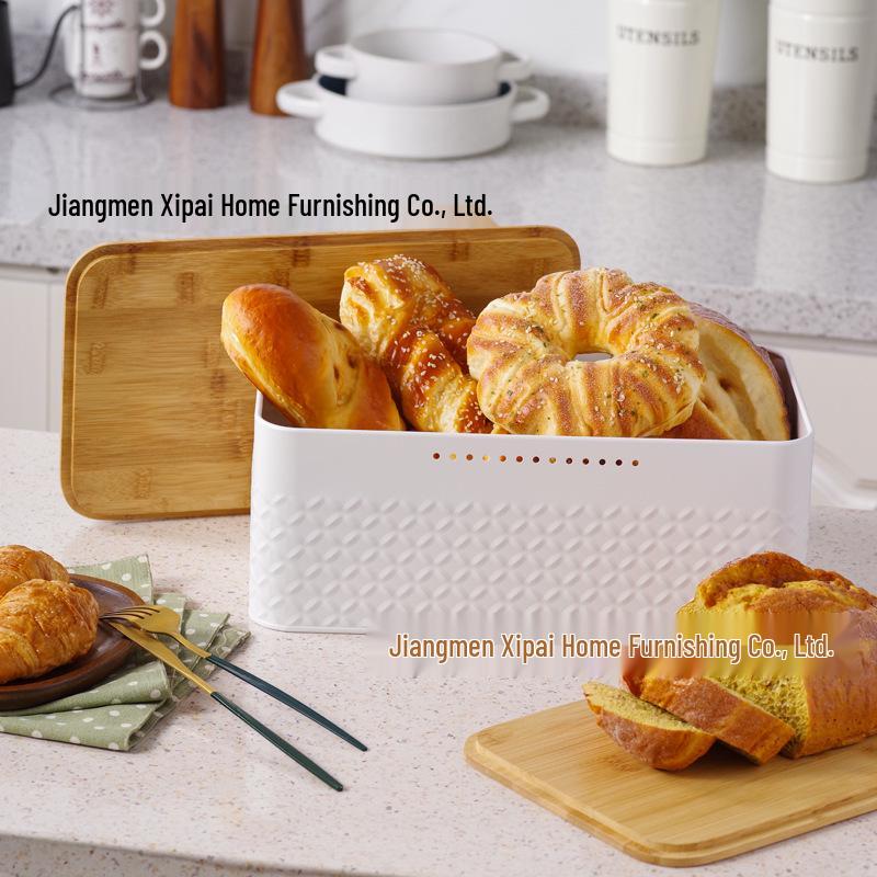 Square Metal Bread Box with Bamboo Lid - Breathable, Fresh-Keeping Kitchen Storage Container