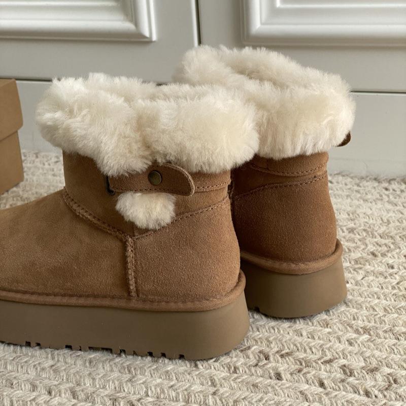 Sangpo Winter New Sheepskin Integrated Fluffy Boots Belt Buckle Short Thick-soled Snow Boots Women's Fleece Thickened