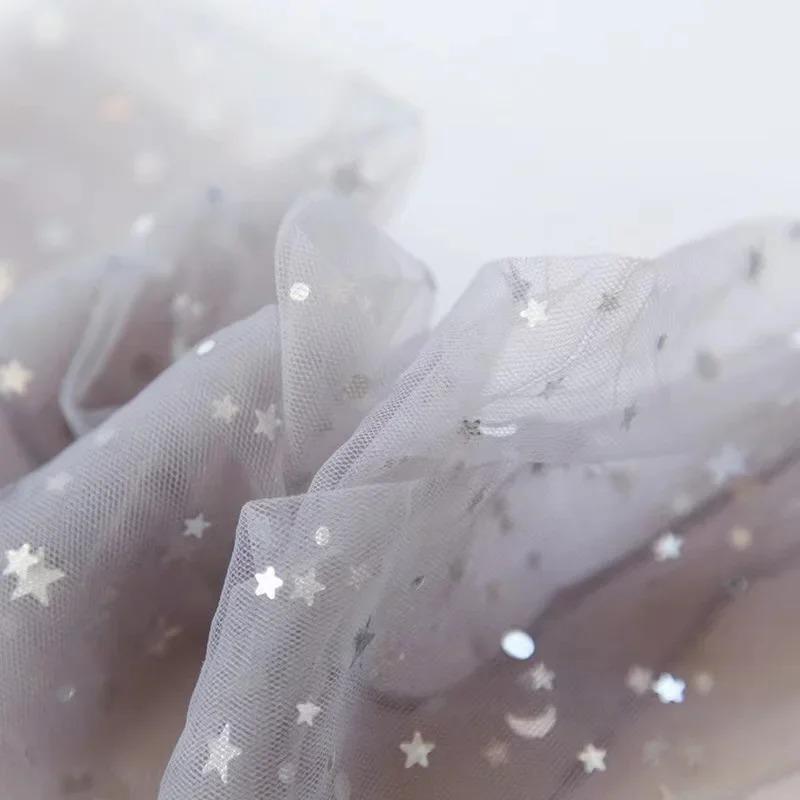 Summer Fashion Candy Color Thin Mesh Tulle Ankle Socks Transparent Elastic Mesh Shiny Stars Moon Fishnet Socks