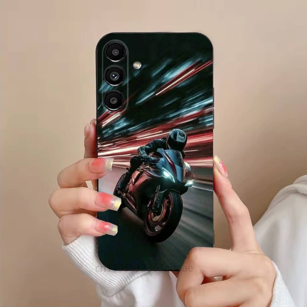 Motorcycle Rider Phone Case For Samsung S25,24,23,22,21,S20,Ultra,Plus,FE Black Soft Cover