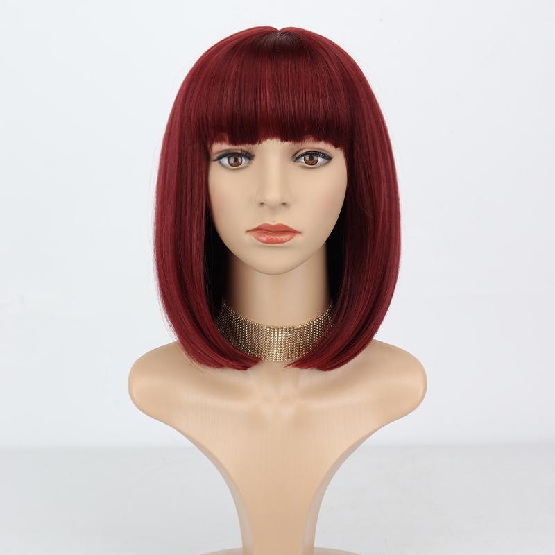 XINRAN Dámská módní černá paruka délky po ramena s úhlednou ofinou ze syntetického vlákna pro každodenní nošení, cosplay, krátký bob, černá paruka