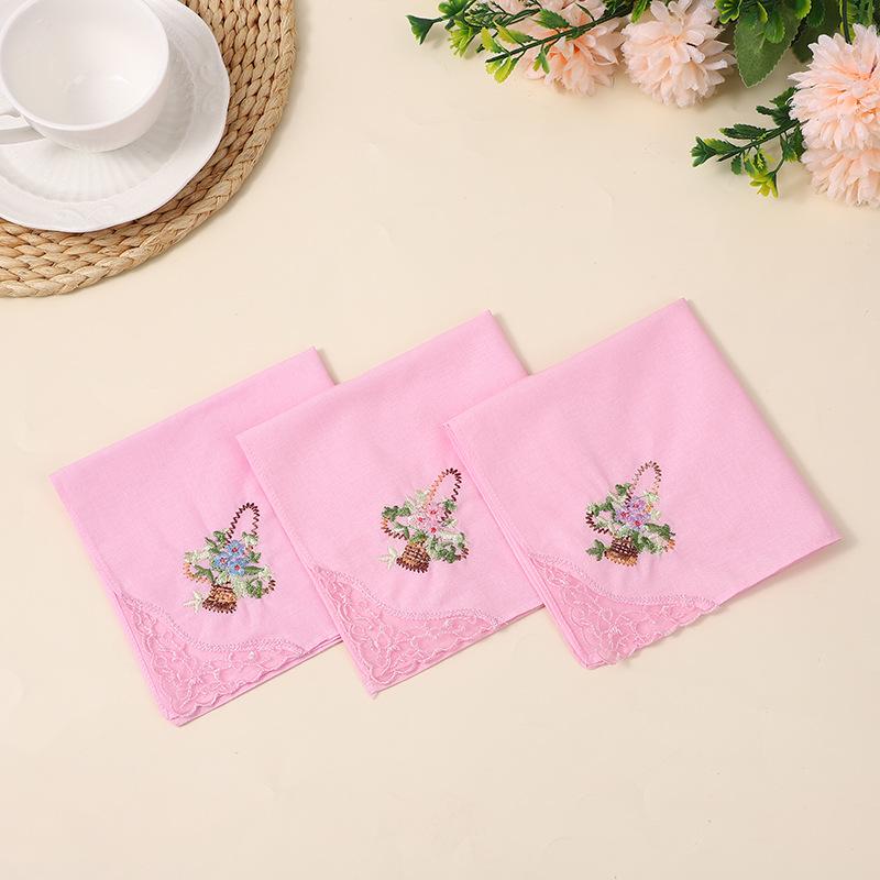 Colorful Lace Embroidered Women's Cotton Handkerchief, 60s Japanese Pure Cotton, 28CM Square