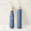 New three-fold simple plain color windproof and sun protection creative solid wood handle female vinyl parasol