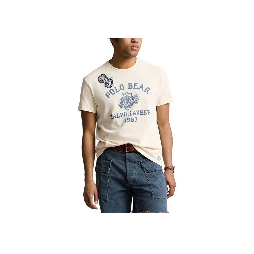 Polo Ralph Lauren Letter And Number Print Crew Neck Short Sleeve T-Shirt Men Tops Washed-White MNPOTSH1N822063-100