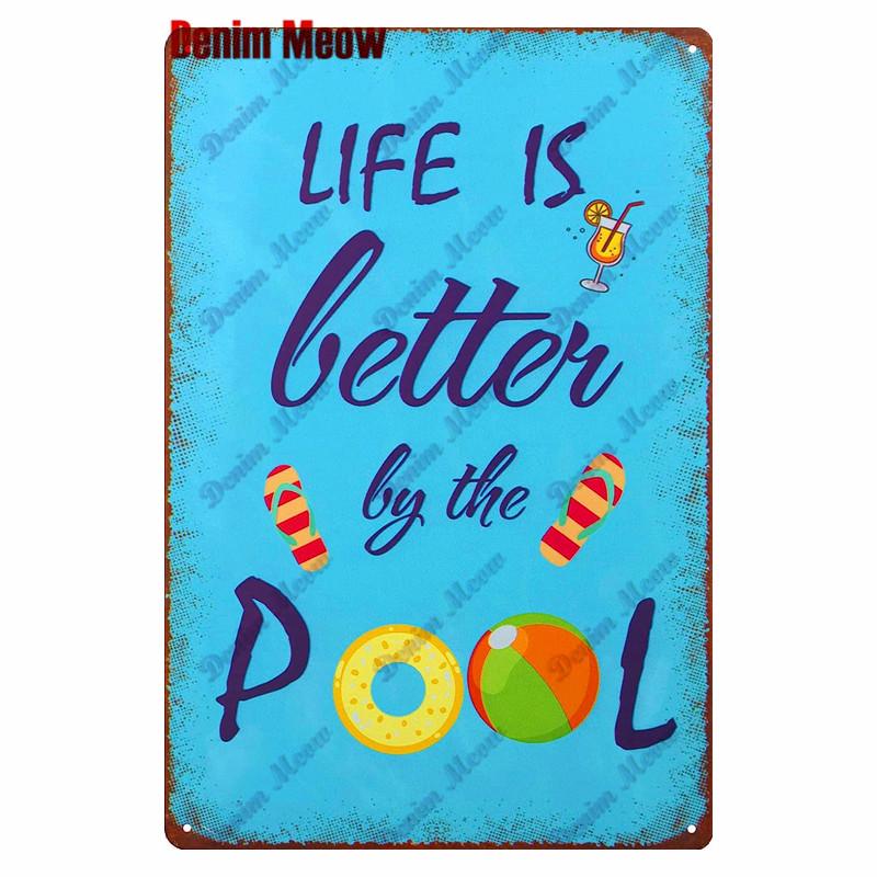 Retro Pool Rules Metal Sign Tin, Vintage Summer Swim Happy Place Plates, Wall Sign, Bar & Grill, Pub Decor, WY51