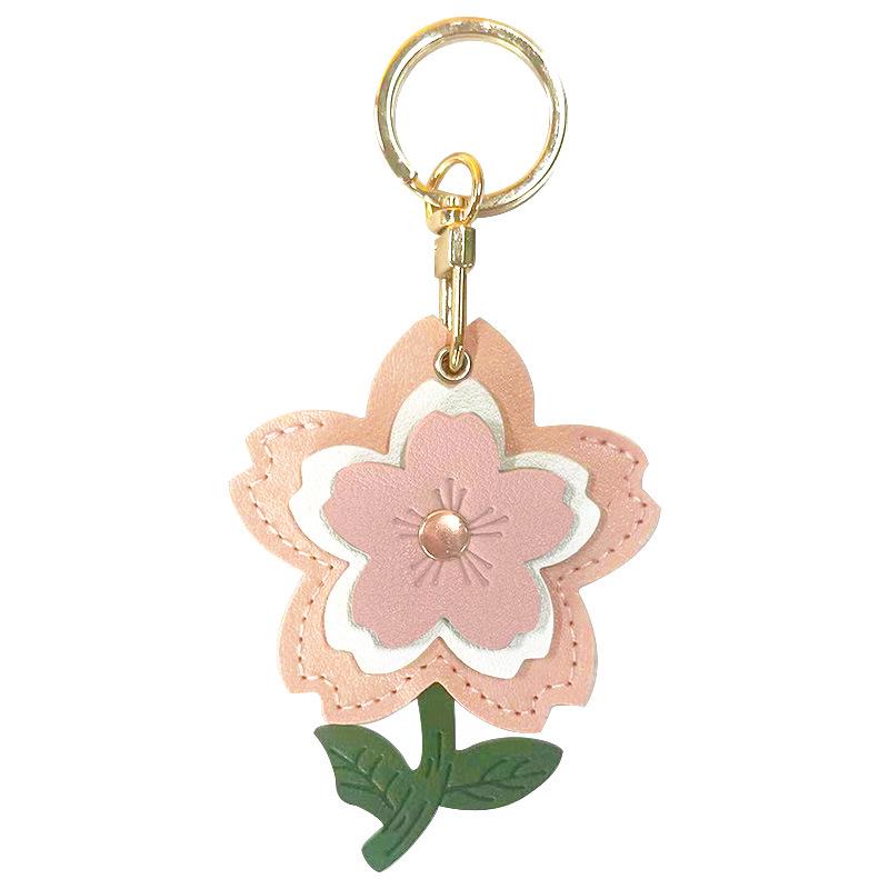 Cherry Blossom Leather Keychain with AirTag Holder and Access Sleeve розовый