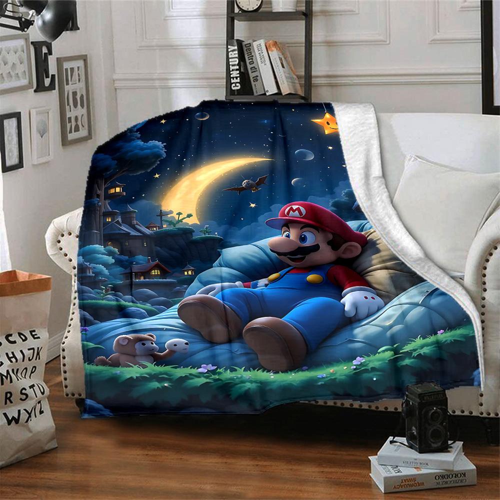 1pc Mario Night Dream Cozy Print Blanket Lightweight Warm Flannel Throw Blanket For Sofa, Bed, Living Room