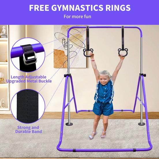 Sbarra da Ginnastica per Bambini, Altezza Regolabile da 88,9-129,54 Cm, Comoda per la Conservazione, Antiscivolo, Adatta per Allenamento a Casa/All'aperto per Principianti E
