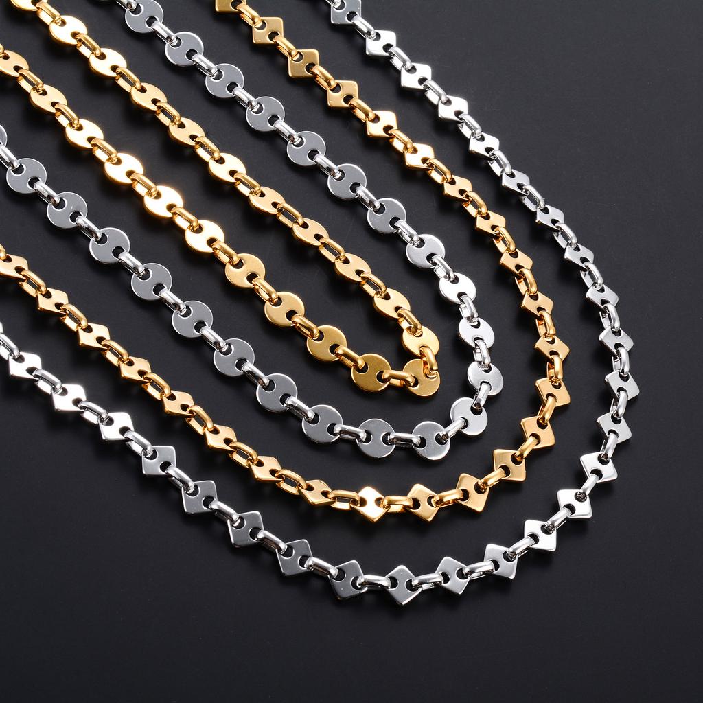 8mm Geometric Stainless Steel Round Square Link Chain Necklace for Women Men Handmade Gold Plated Choker Metal Jewelry