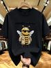 Unisex O Neck Tee Honey Dealer Bee Cartoon Print Cotton Short Sleeve Loose Summer Street Breathable Daily Casual Basic Wear Top