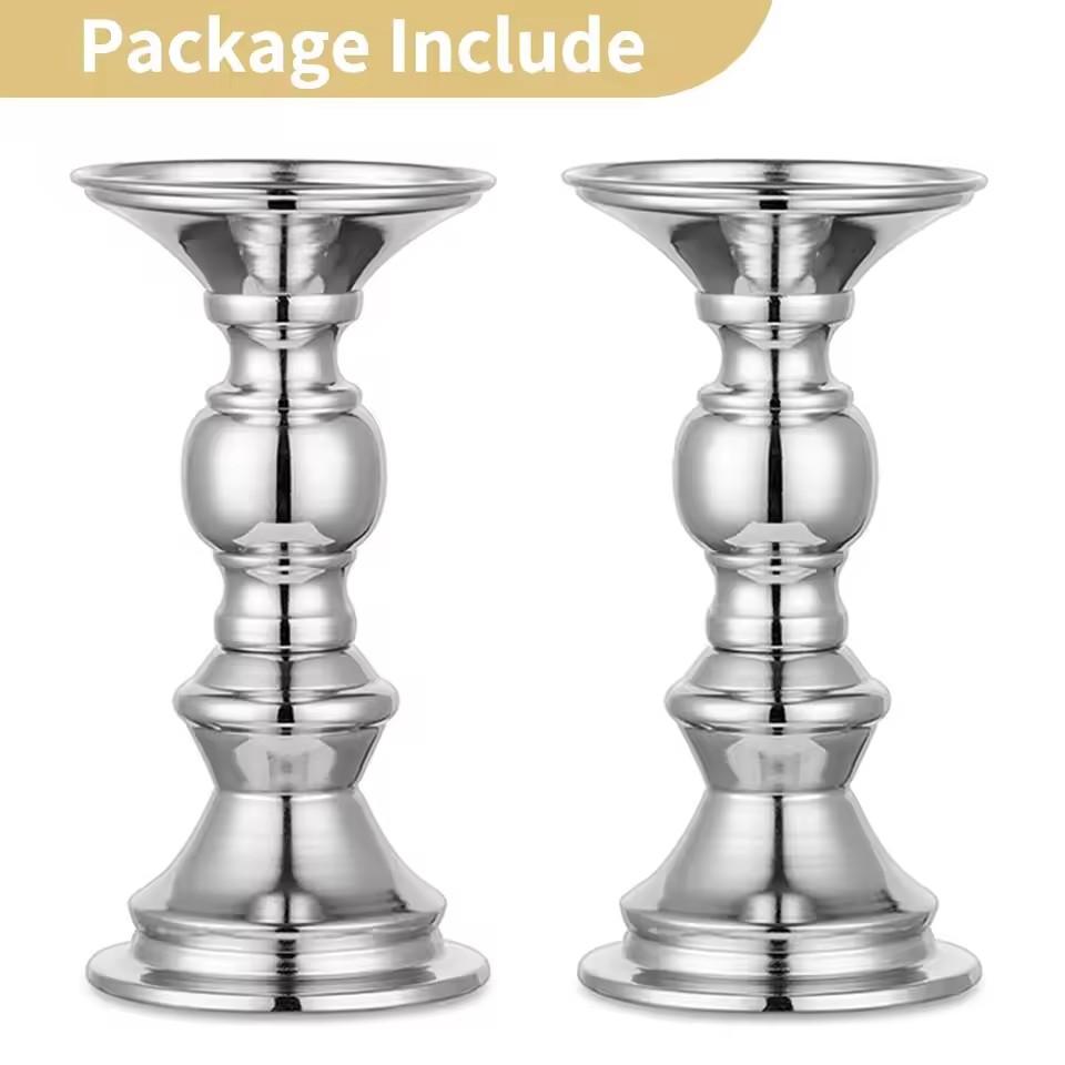 2 Pcs Pillar Candle Holders, Wedding Centerpieces Metal Candle Holder Candles Stand Decoration Ideal for Weddings Special Events 2pcs серебряный