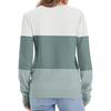 Women's Color Blocked Button Round Neck Long Sleeved Loose Fitting Pullover Top