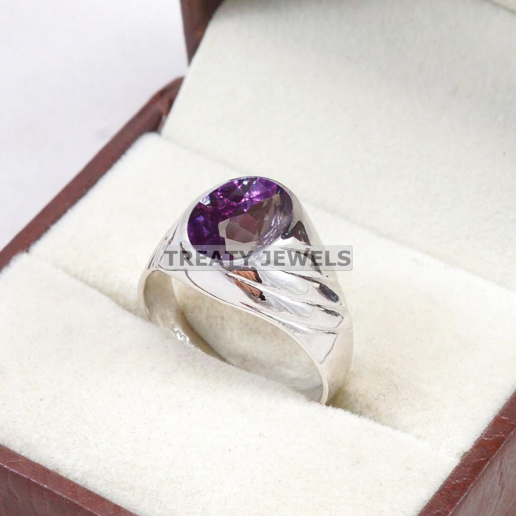 Bague en Argent Sterling 925 avec Pierre Précieuse Alexandrite Coupe Ovale Pour Homme #A632 JL375656877471