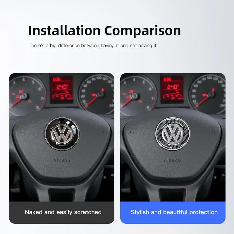 O7·Carbon Fibre Car Emblem Steering Wheel Decoration Sticker Accessories For Volkswagen Polo Arteon Tiguan Golf Touareg GTI Amarok
