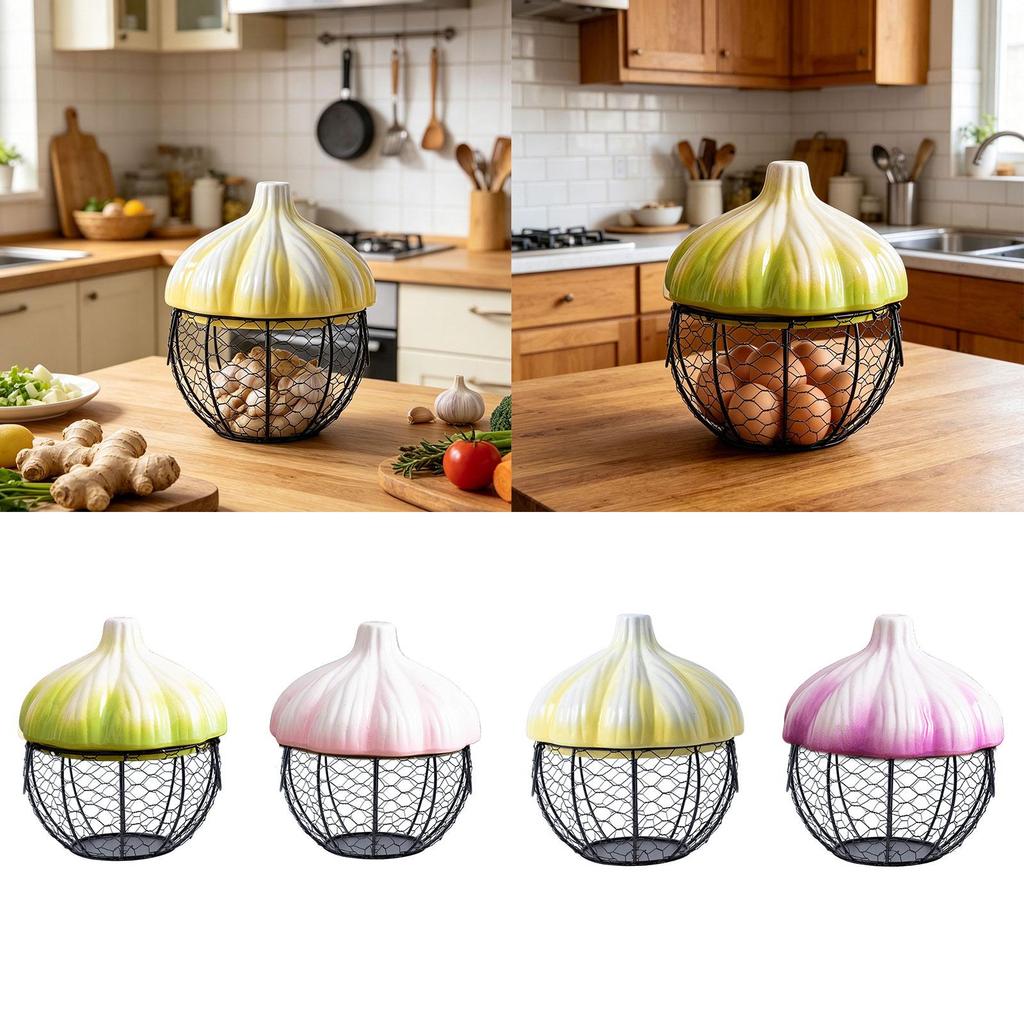Kitchen Supplies Ceramic Holder Fruit Basket for Garlic Ginger Egg Storage Basket Farmhouse Decor