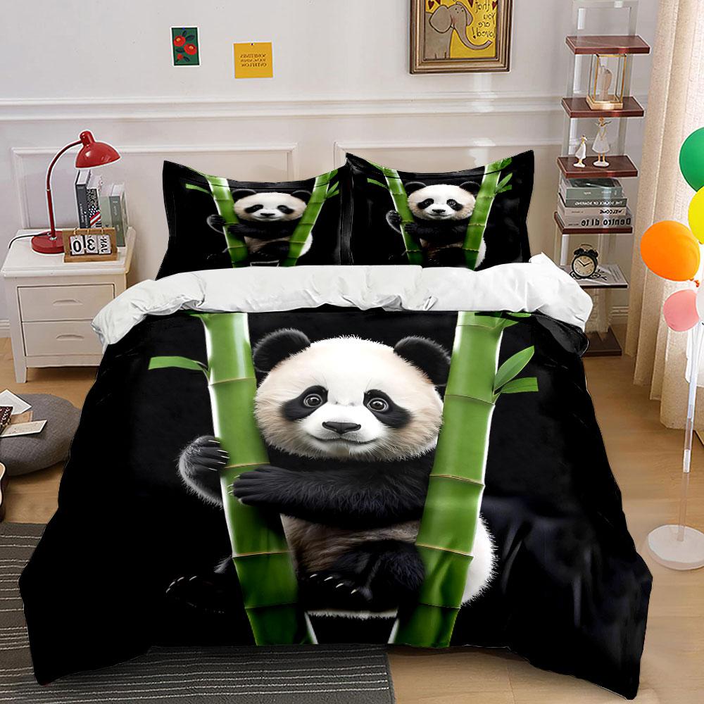 Cute Panda with Bamboo Design Bedding Duvet Cover Set Duvet Cover Pillowcases (1*Duvet Cover 2*Pillowcases, Without Duvet Insert)