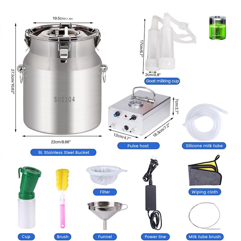 8L Electric Goats Milking Machine Rechargeable Electric Vacuum Pulsation Suction Pump Milker Machine for Sheep Farms