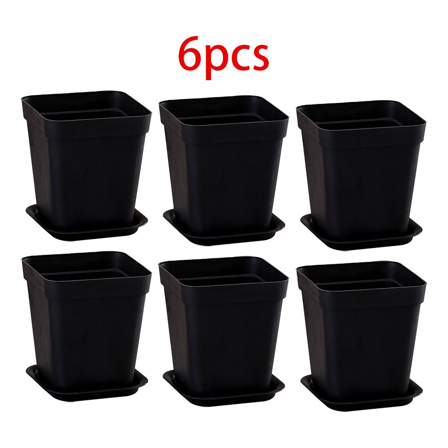 

6/12/24pcs Black Square Flower Pot with Tray Office Indoor Outdoor Decor Flower Beds Garden Nurseries Plastic Flowerpot XJM