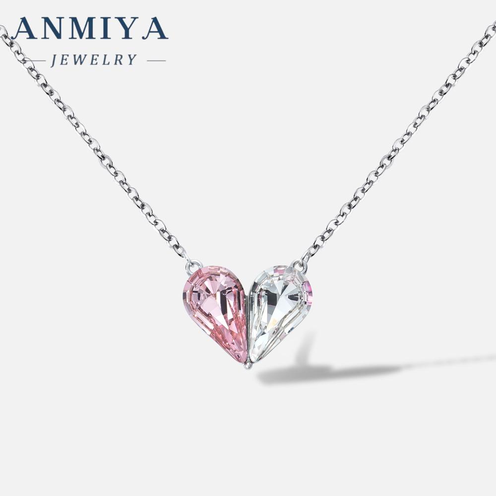 ANMIYA Fashion Crystal Heart Pendant Necklace 925 Silver Love Heart Pendant Necklace for Mom Women 18inches белый
