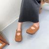 Johnature Flache Schuhe aus Rindsleder mit quadratischer Zehenpartie, Halbschuhe, echtes Leder, weiche Sohle, vielseitige Damenschuhe