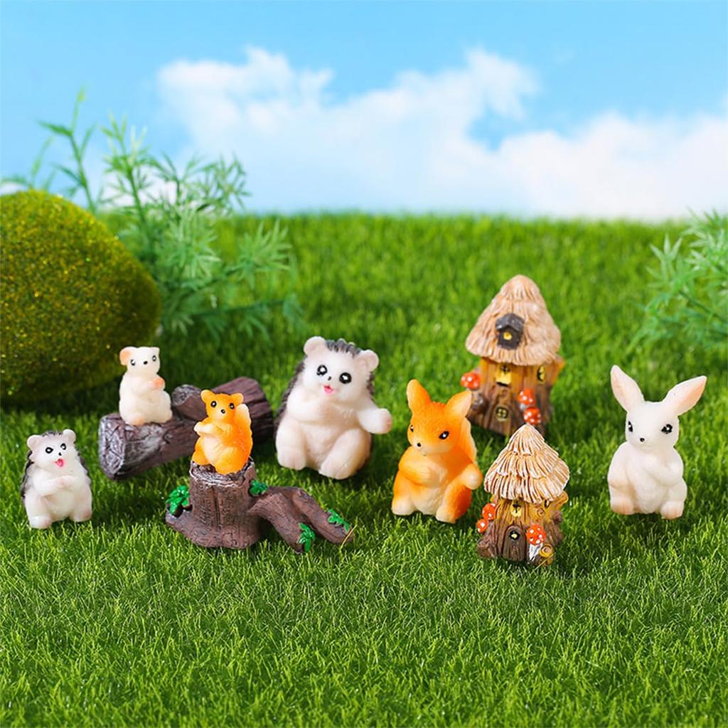 Voyyphixa Miniature Animal Set of and Rabbit Cute Decorative Micro Landscapes for Bonsai and Mini Scenery Collections 10, Hedgehog, Squirrel,