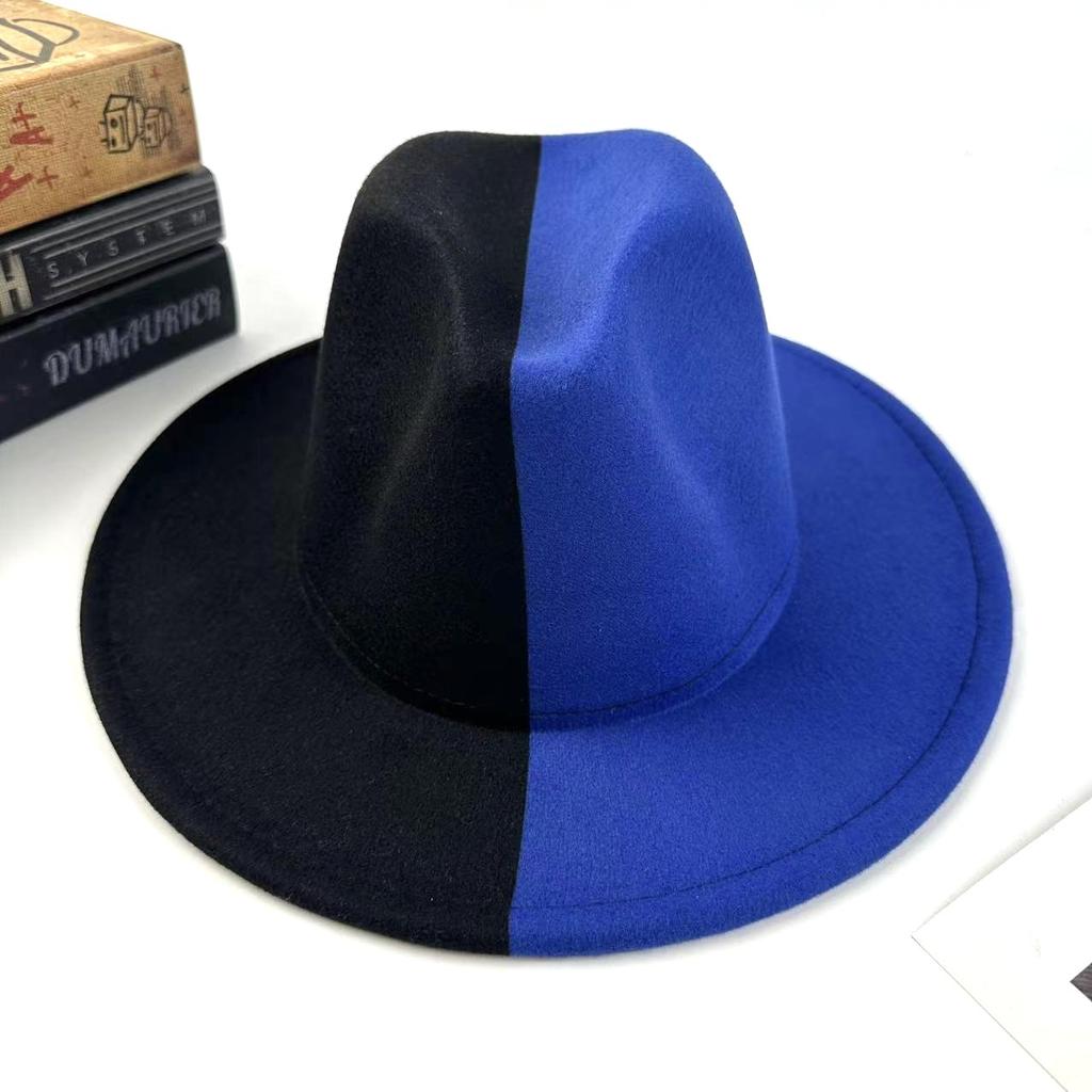 Neuer Hut Weihnachten Zweifarbige Farbabstimmung Yin und Yang Zylinder Farbabstimmung Jazzhut Europäischer und Amerikanischer Stil Filzhut