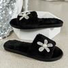 Fashion Crystal Flower Women's Fluffy Slippers Autumn Winter Open Toe Plush Home Slides Women Non Slip Indoor Bedroom Cotton Shoes Woman