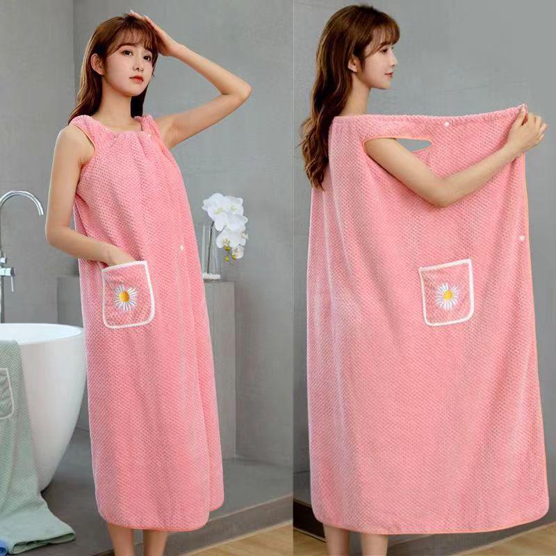 Plus Size Women's Wearable Towel Robe - Strappy, Absorbent Bathrobe for Home Use