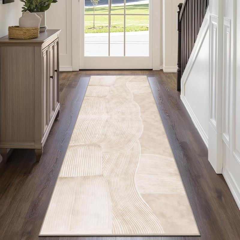 Modern Geometric Striped Runner Rug Machine Washable and Non-Slip Kitchen Mat Hallway Living Room Carpet Home Decoration