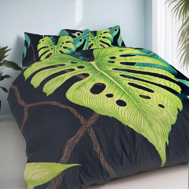 3-Piece Bedding Pillowcase Quilt Cover Set Tropical Plant Leaves 2D Digital Printing Suitable For Bedroom Hotel Dormitory Decor