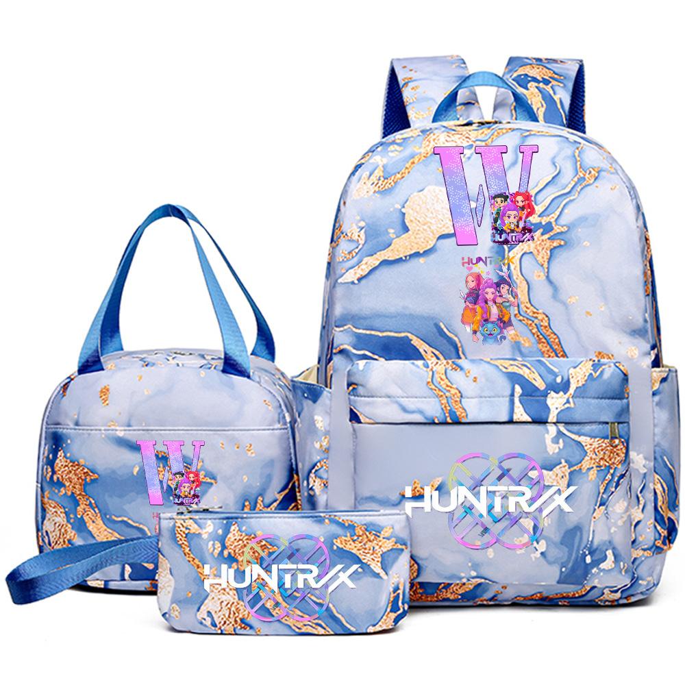3-teiliges/Set Anime Rucksack mit englischen Buchstaben A-Z Aufdruck, Handtasche und Federmäppchen für Teenager, Schüler, Mädchen, Jungen, Kinder, Schultasche, Reisetasche