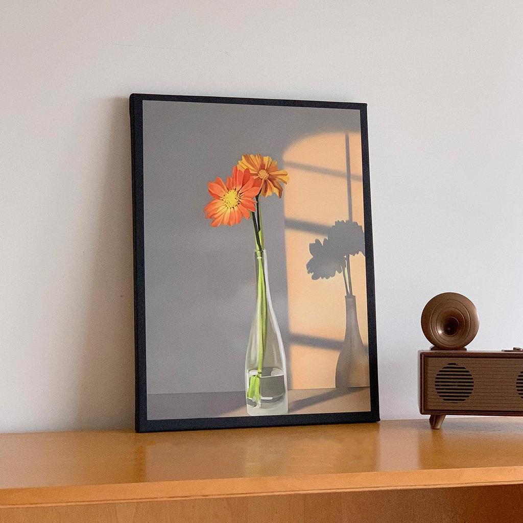 Pintura Decorativa para Sala de Estar - Luz y Sombra: Serie de Curación Floral Fresca, Arte de Pared de Gama Alta de Nicho, Cálido y Artístico