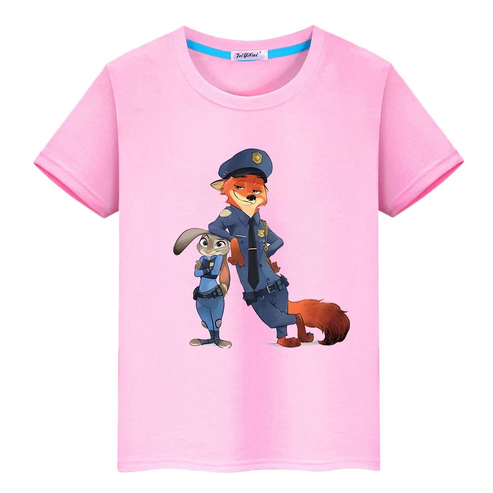Zootopia 2 Print T-Shirt für Kinder Jungen 10 Jahre 100% Baumwolle Kawaii Oberteile Anime Kurz Pride T-Shirt y2k One Piece Mädchenkleidung